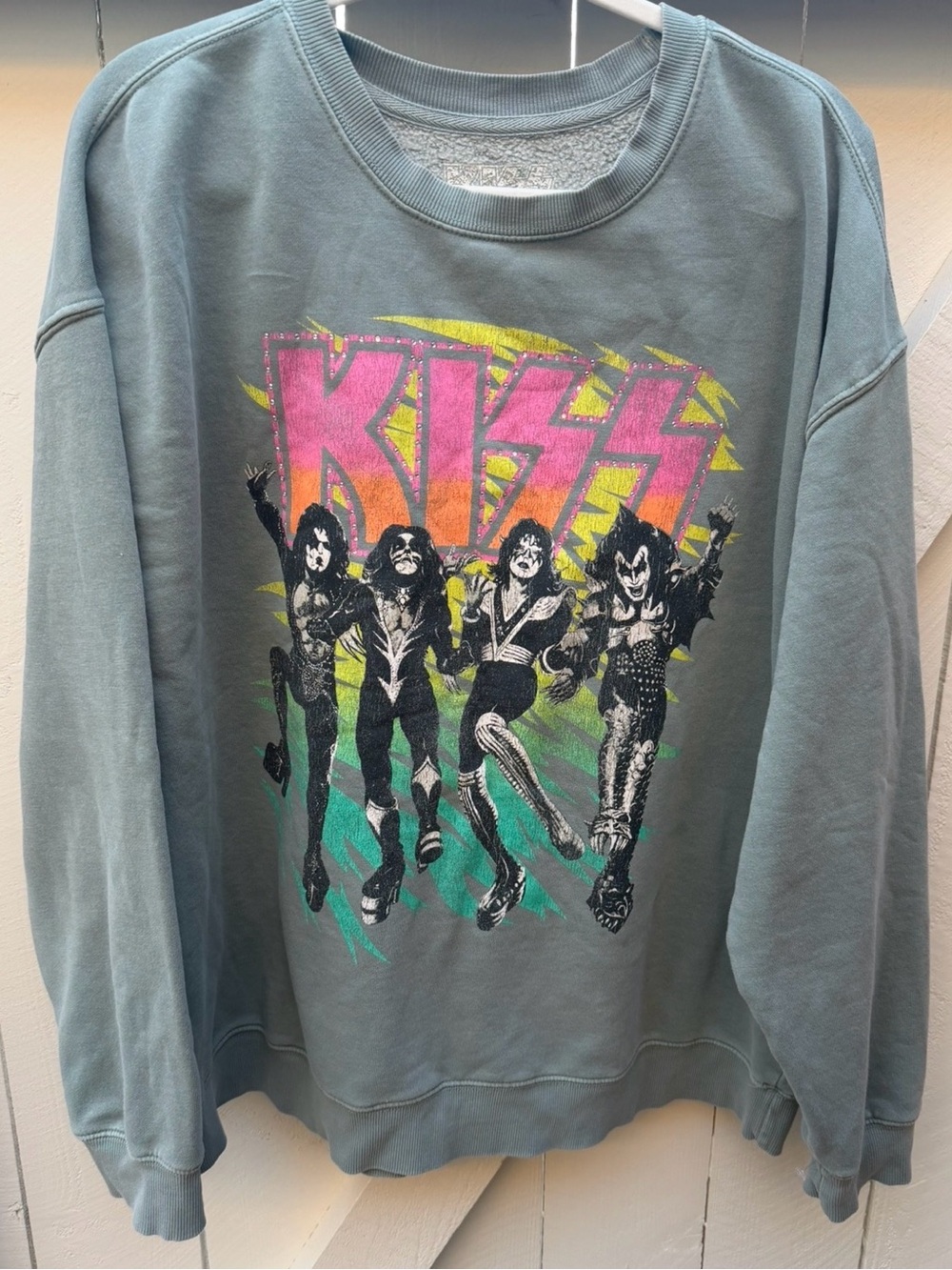 KISS Graphic Crewneck Sweatshirt - Slate Green Womens 3X
